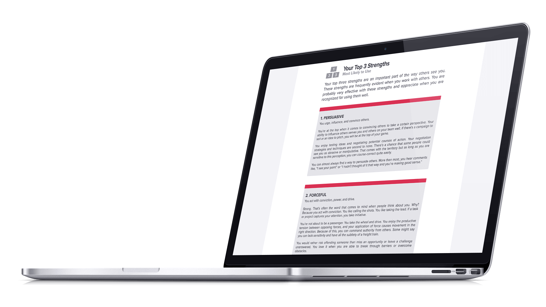 Screenshot of the strengths profile on the Core Strengths Platform training software